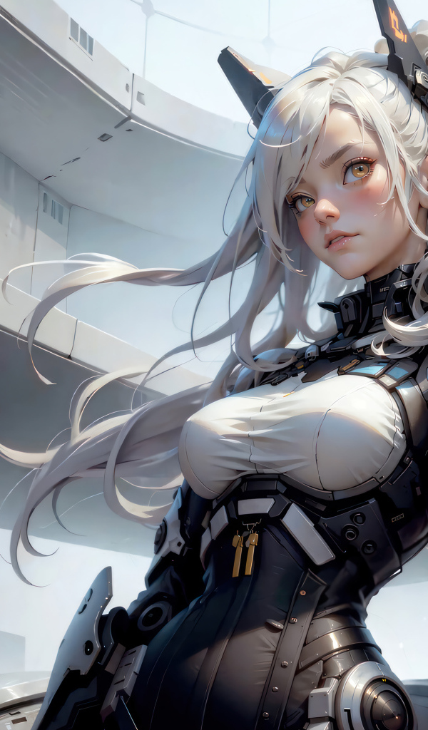 Девушка аниме в костюме на космическом корабле