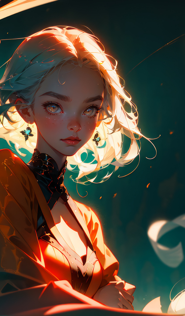 Девушка аниме в лучах света с бабочками