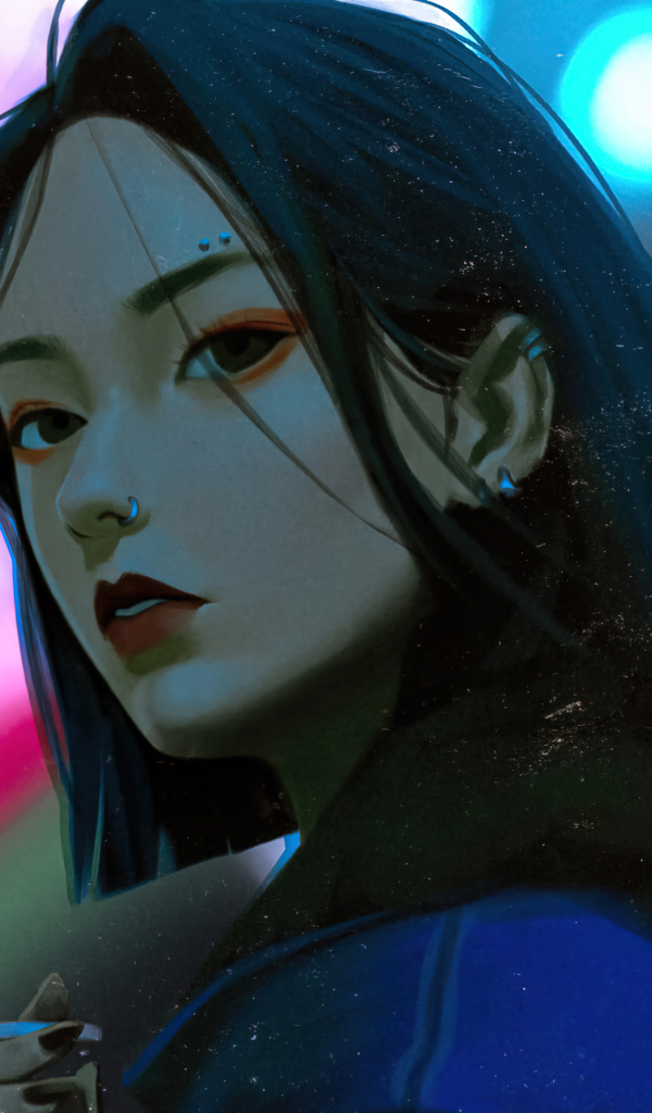 Девушка аниме с черными глазами с сигаретой в руках