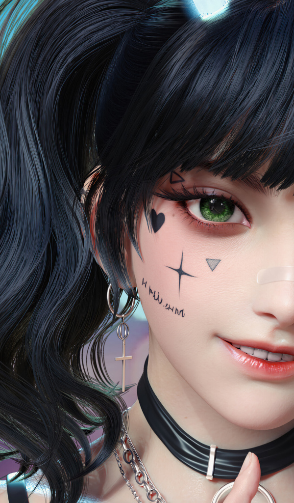 Девушка аниме с татуировками на лице 