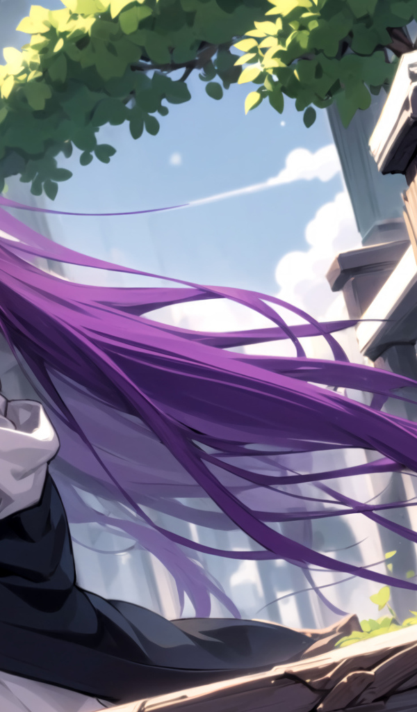 Девушка аниме с длинными фиолетовыми волосами