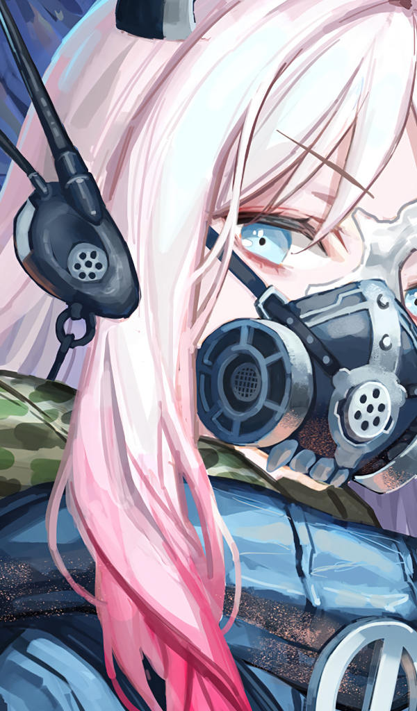 Девушка аниме с розовыми волосами с маской на лице
