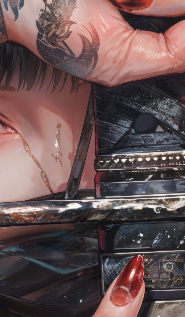 Аниме девушка с красными глазами держит меч