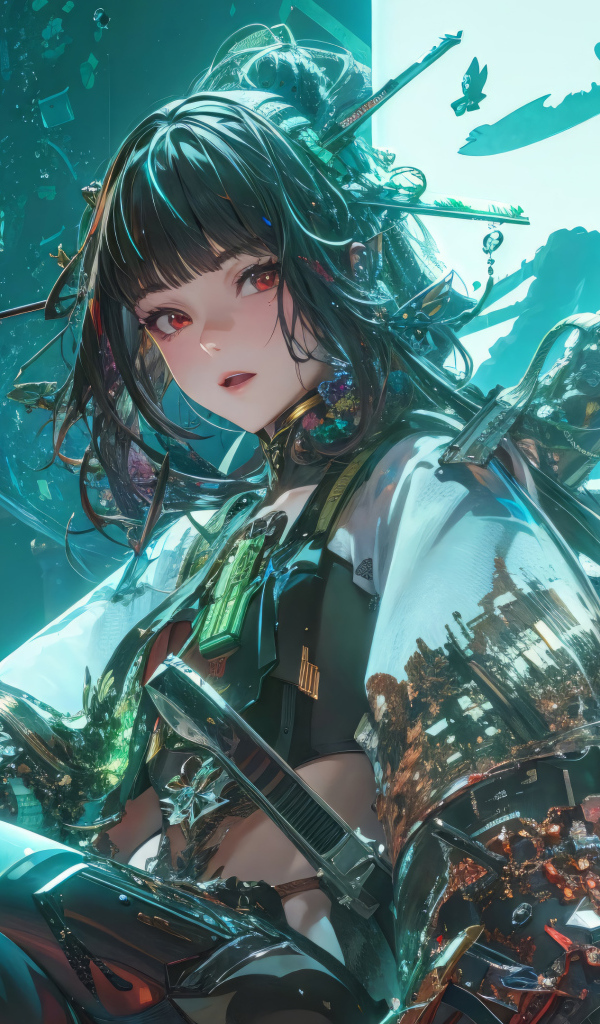 Девушка аниме самурай в городе