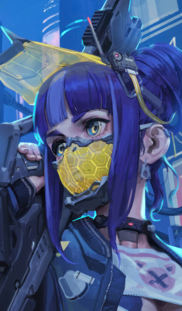 Девушка аниме солдат с маской на лице