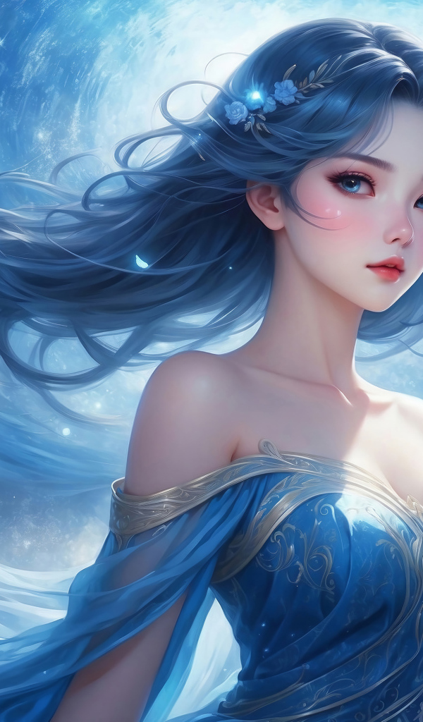 Красивая девушка аниме на фоне лунного сияния