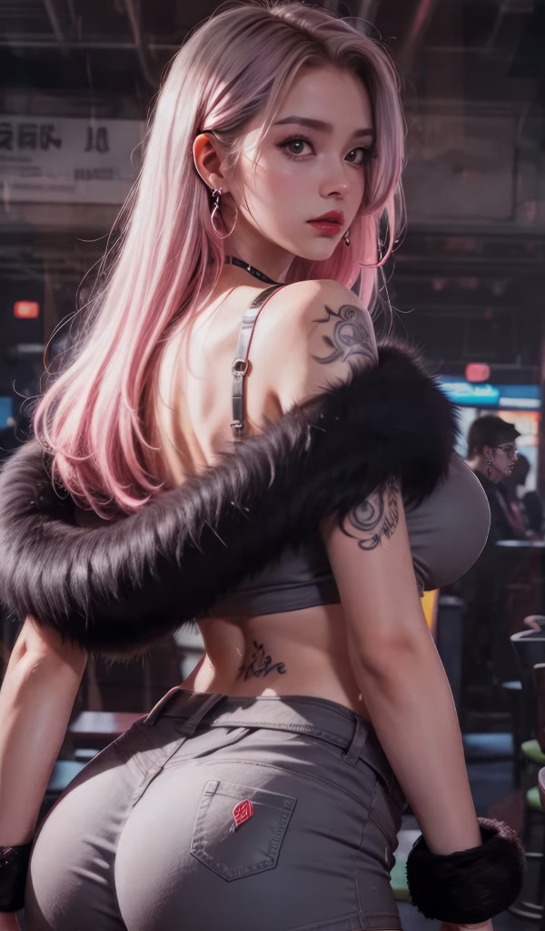 Красивая девушка аниме в зале с игровыми автоматами