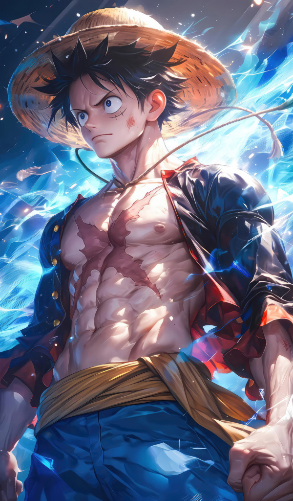 Сильный мужчина аниме с голубым свечением