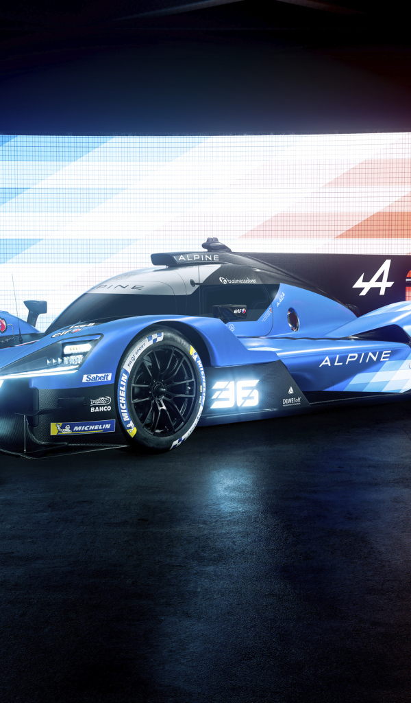 Синий гоночный автомобиль Alpine A424 2024 года