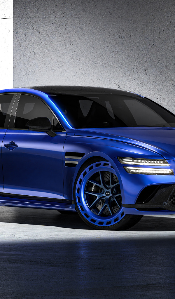 Синий автомобиль Genesis G80 EV Magma Concept 2024 года