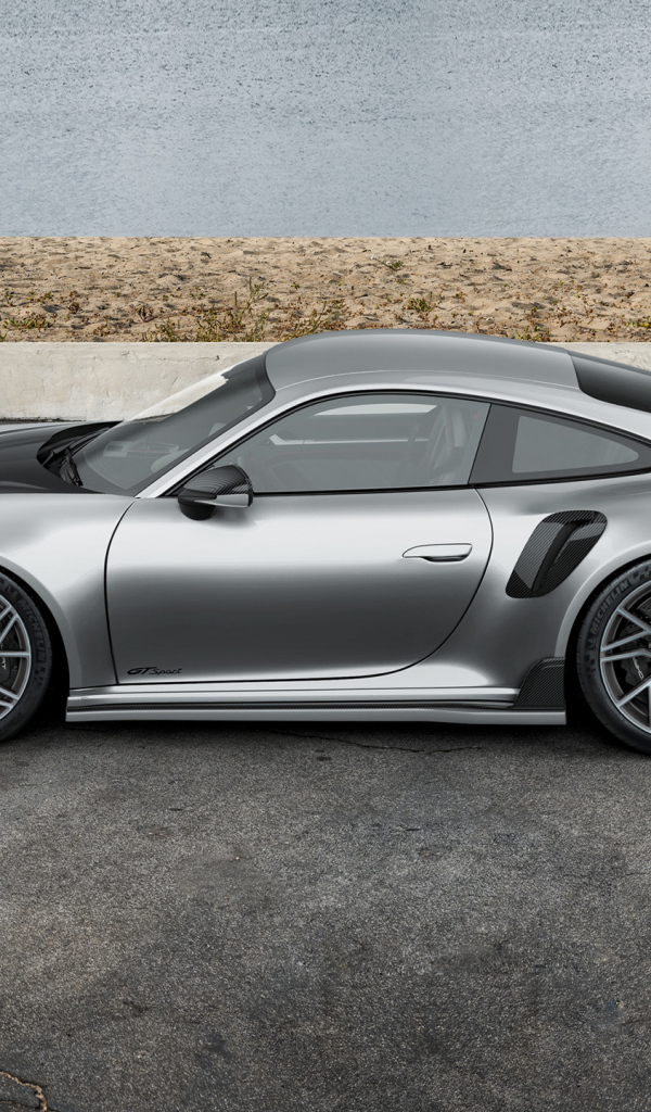 Вид сбоку на серебристый автомобиль TechArt GTsport 2024 года