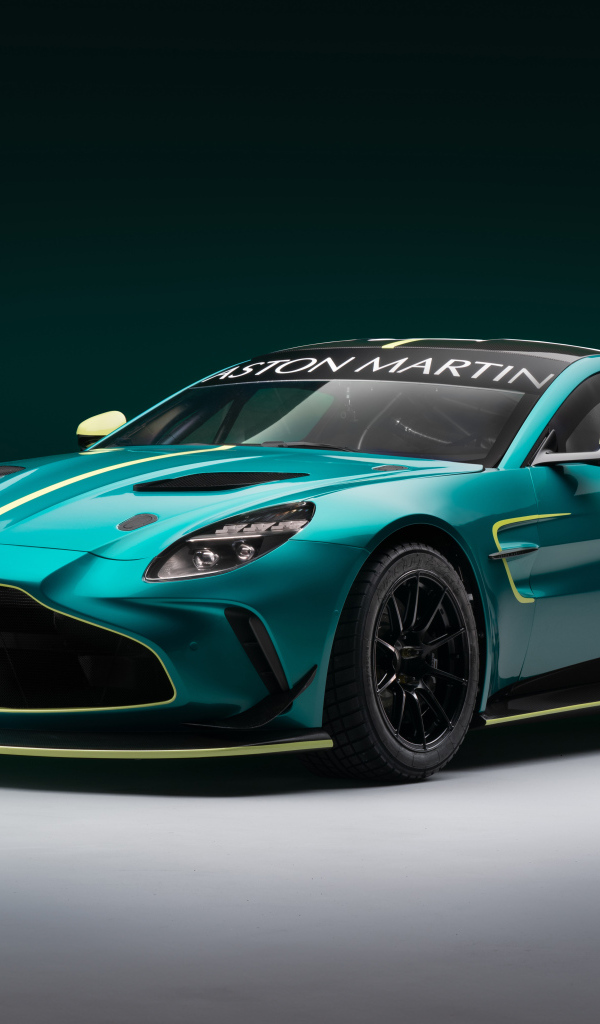 Быстрый автомобиль Aston Martin Vantage GT4 2024  года на сером фоне