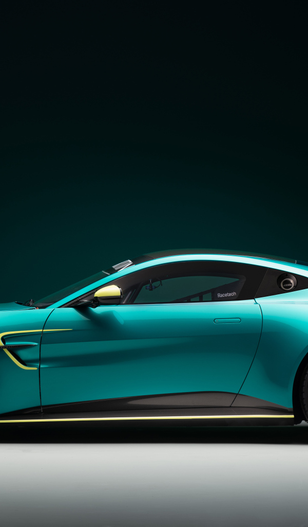 Вид сбоку на автомобиль Aston Martin Vantage GT4 2024 года