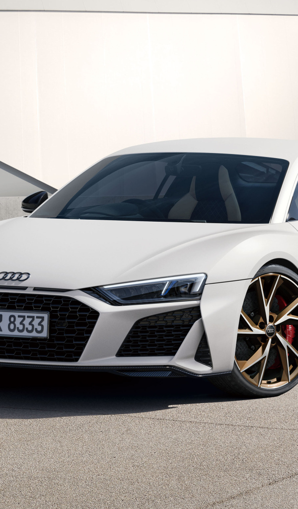 Белый автомобиль Audi R8 V10