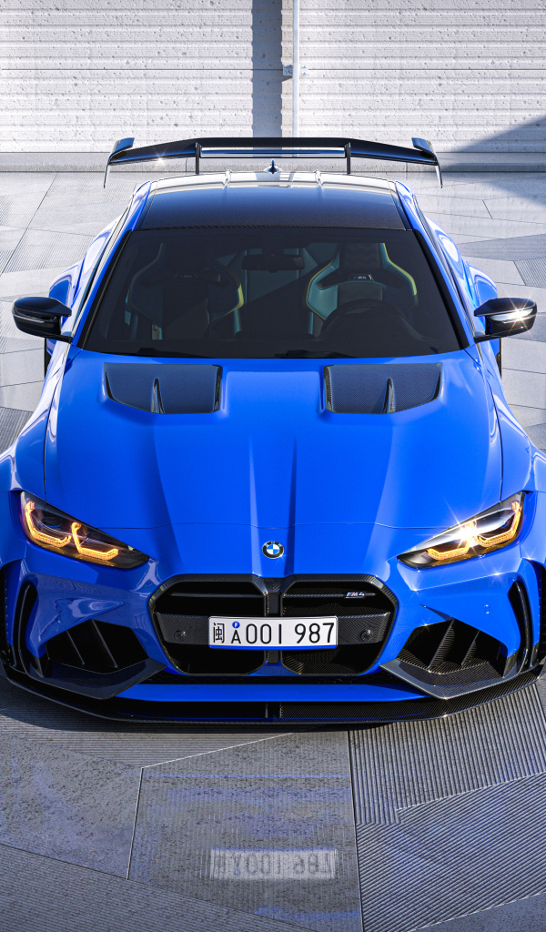 Вид сверху на синий автомобиль Blue BMW M4