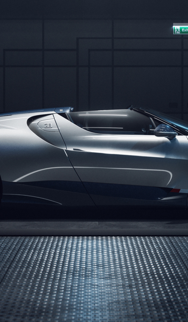 Серебристый автомобиль Bugatti Mistral