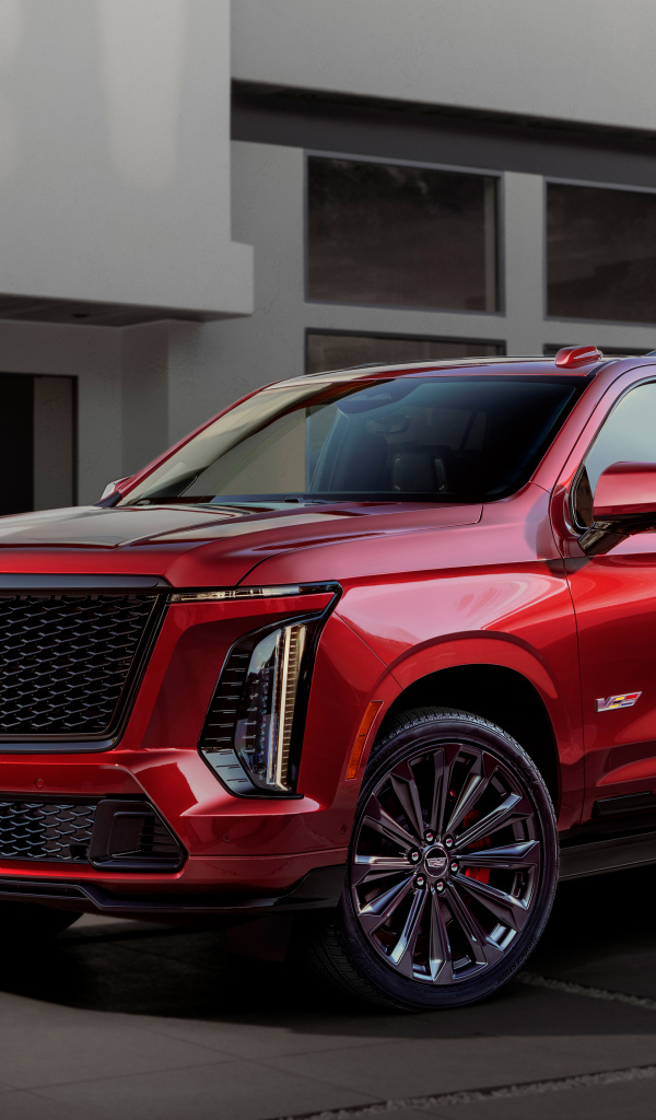 Красный Cadillac Escalade-V 2025 года вид спереди