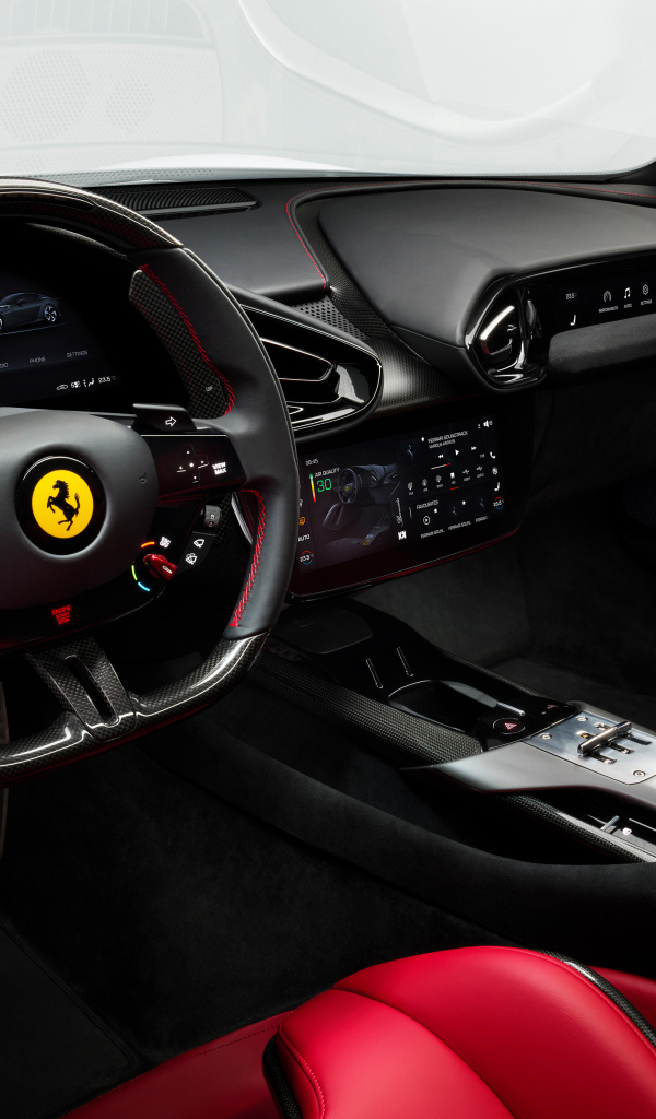 Черный салон автомобиля Ferrari 12Cilindri 2024 года