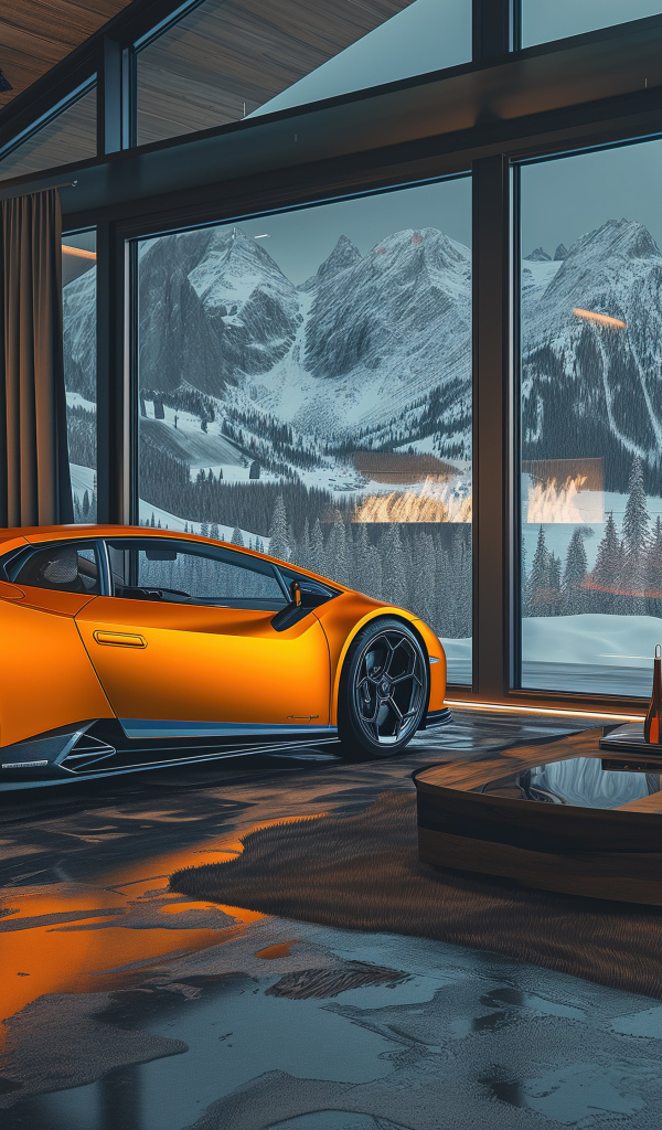 Оранжевый автомобиль Lamborghini Huracan Cozy в доме