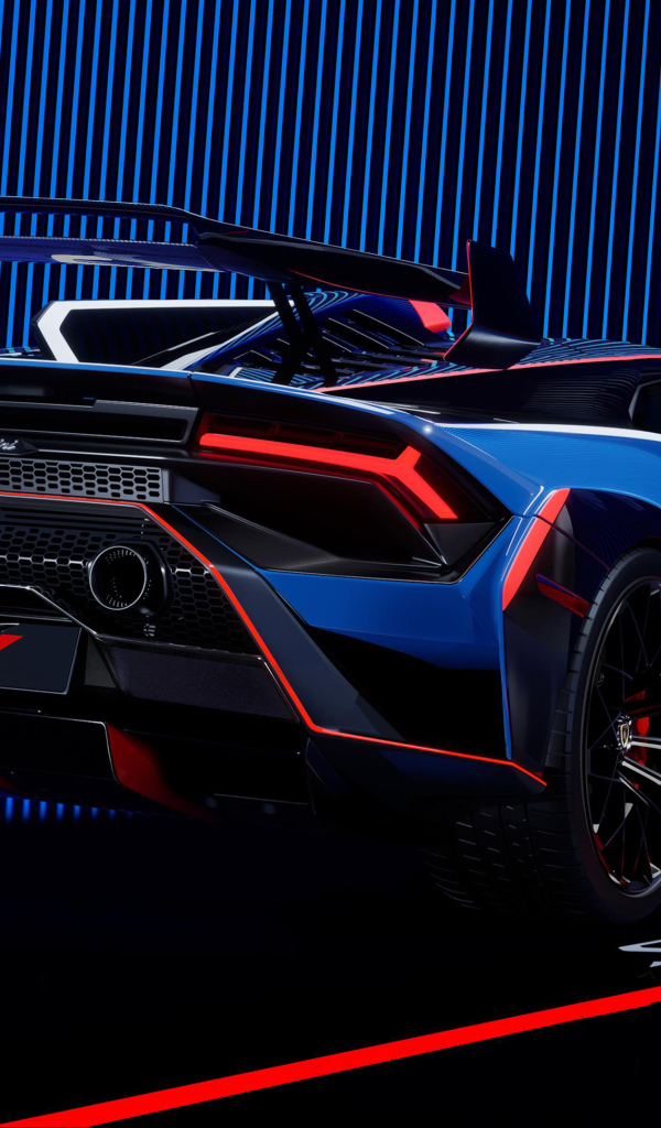 Вид сзади на спортивный автомобиль Lamborghini Huracán STJ
