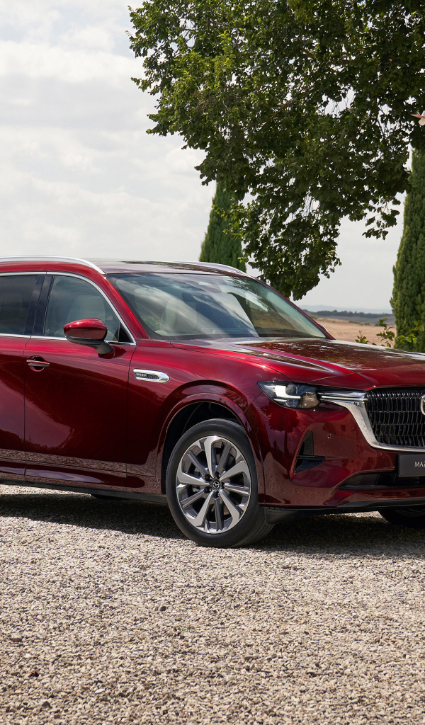 Бордовый автомобиль  Mazda CX-80 E-Skyactiv PHEV AWD 2024 года