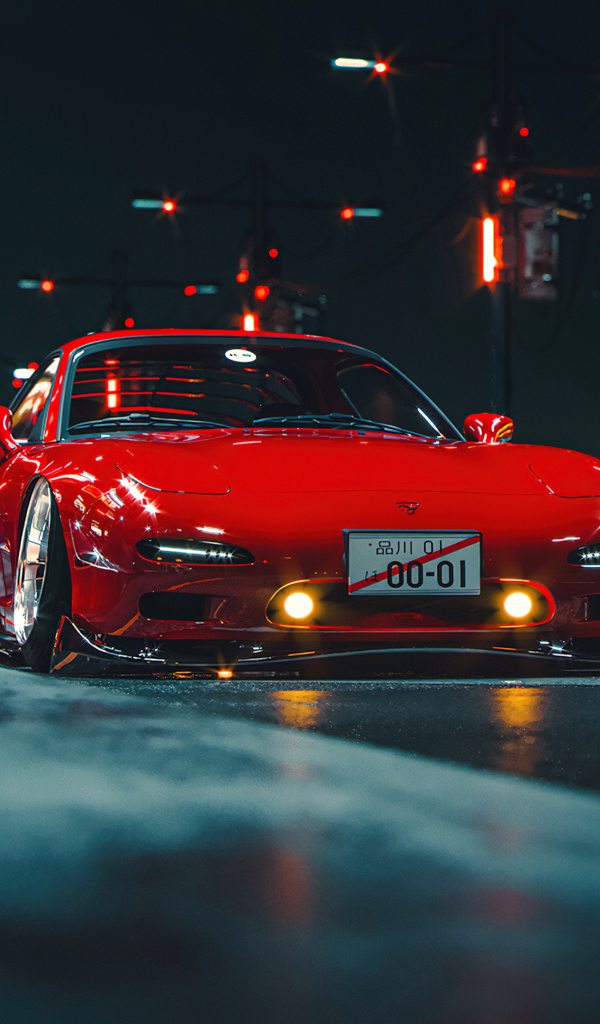 Красный автомобиль Mazda RX-7 Retro