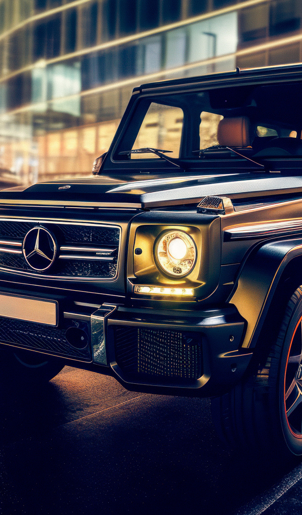 Черный внедорожник Mercedes-Benz G63 AMG в городе