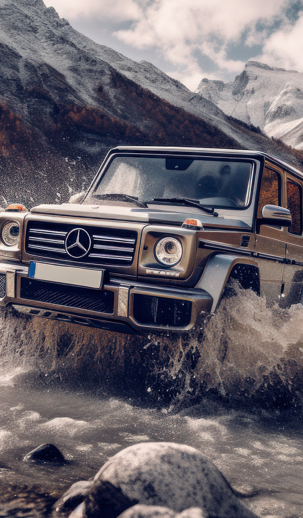 Автомобиль Mercedes-Benz G63 AMG едет по реке