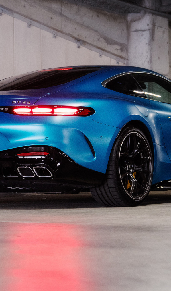 Вид сзади на синий автомобиль Mercedes-AMG GT 63 4MATIC+