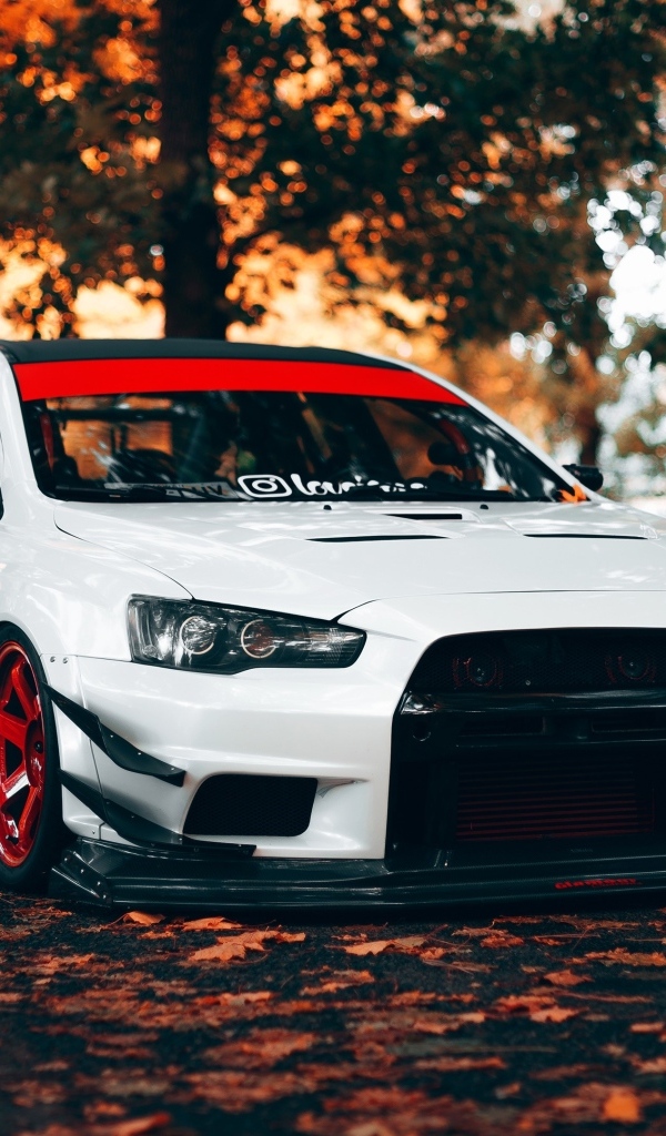 Белый автомобиль Mitsubishi Lancer Evolution X