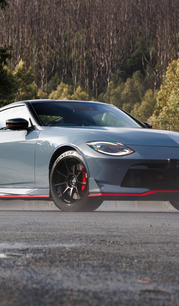 Серебристый автомобиль Nissan Z Nismo 2024 года