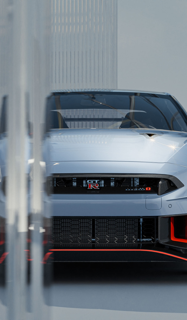 Серебристый автомобиль Nissan GT-R Nismo Front