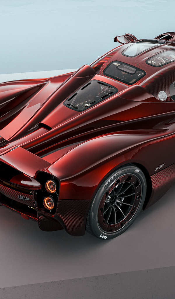 Вид сзади на красный автомобиль Pagani Utopia