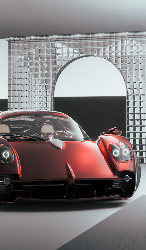 Красный автомобиль Pagani Utopia в здании