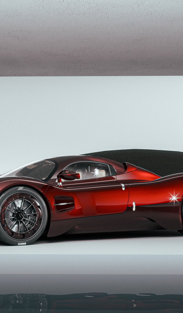 Вид сбоку на красный автомобиль  Pagani Utopia