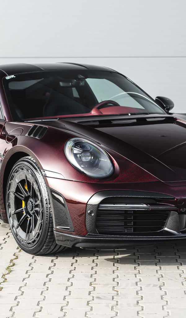 Бордовый автомобиль TopCar Porsche 911 Turbo S Stinger GTR Stealth Edition