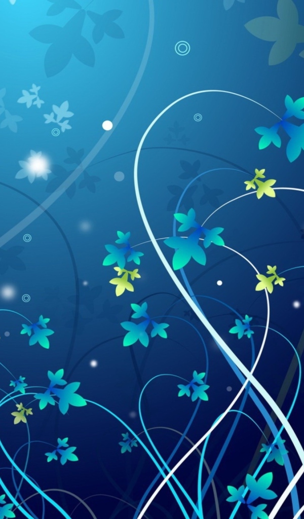 Красивый синий фон с узорными ветками с листьями