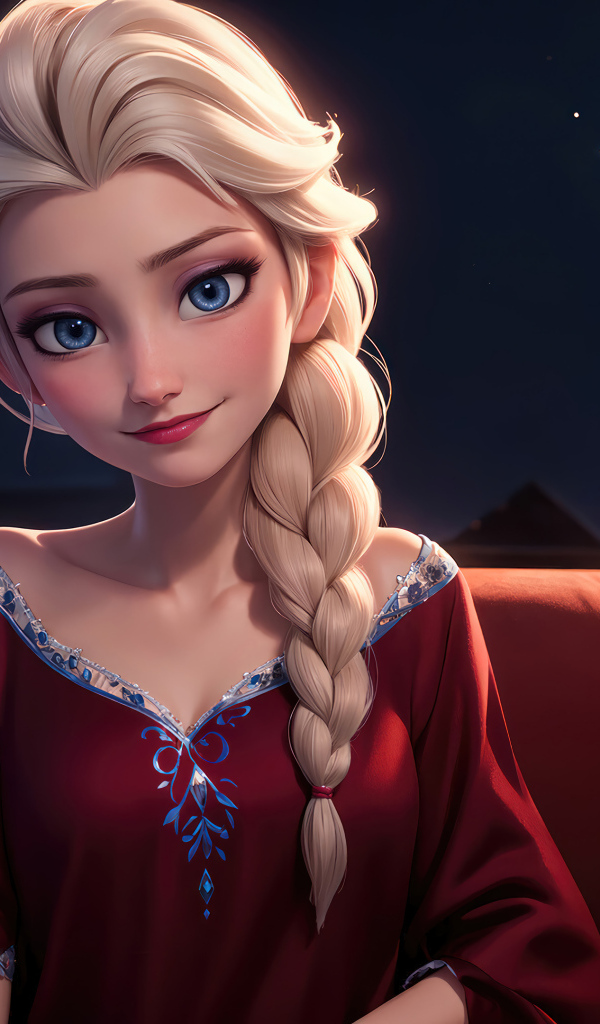 Красивая Эльза сидит в комнате