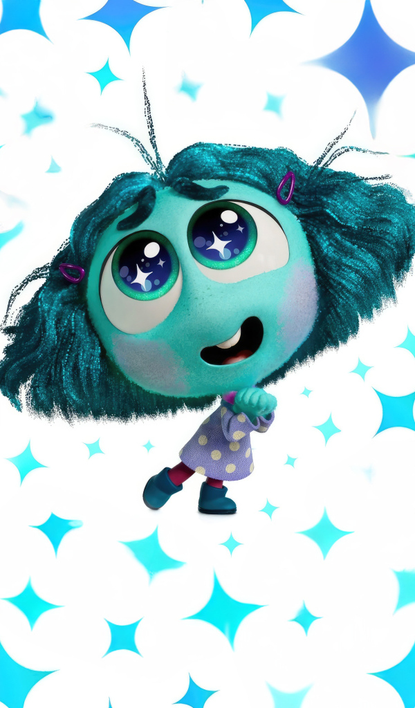 Милый персонаж Зависть на белом фоне с искрами из мультфильма Головоломка 2