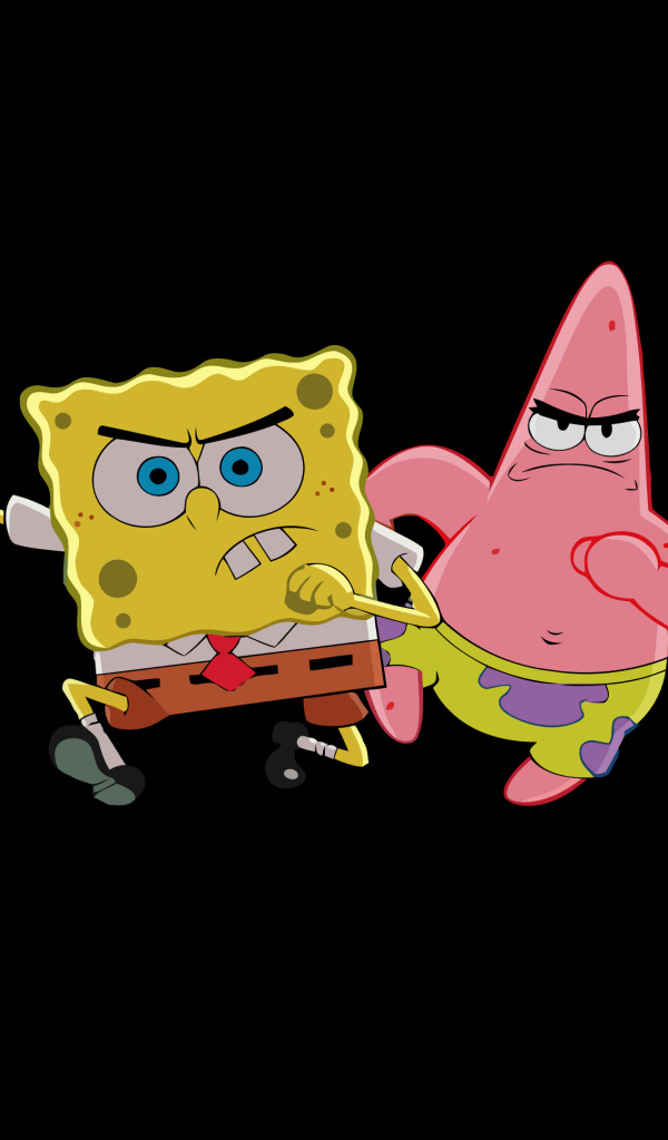 Злые Губка Боб и Патрик на черном фоне