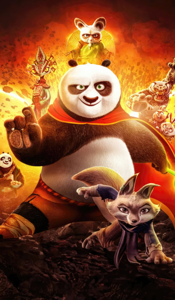 Огненный постер мультфильма Кунг-фу панда 4