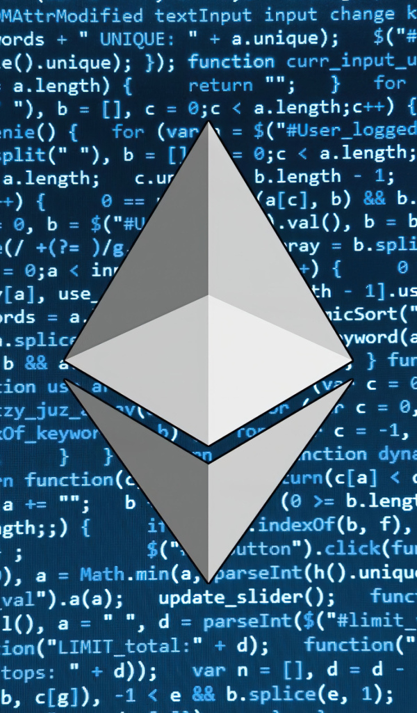 Значок ethereum на фоне числового кода