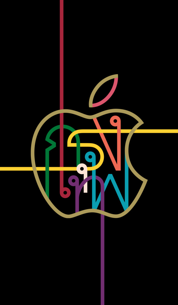 Логотип apple с узорами на черном фоне