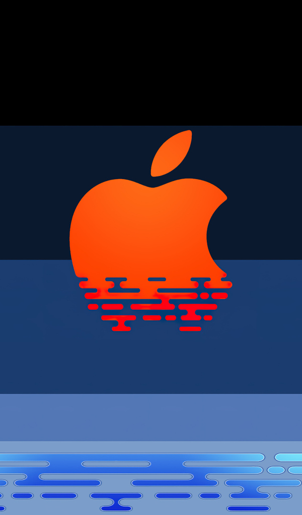 Оранжевый логотип apple на синем фоне