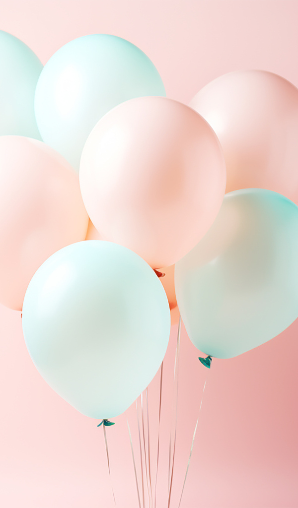 Воздушные шарики с гелием на розовом фоне