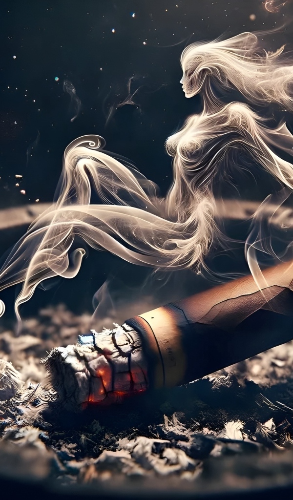 Сигара в пепельнице с дымом в форме девушки