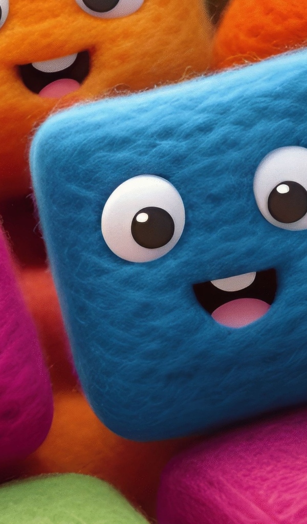 Разноцветные шерстяные кубики с глазами