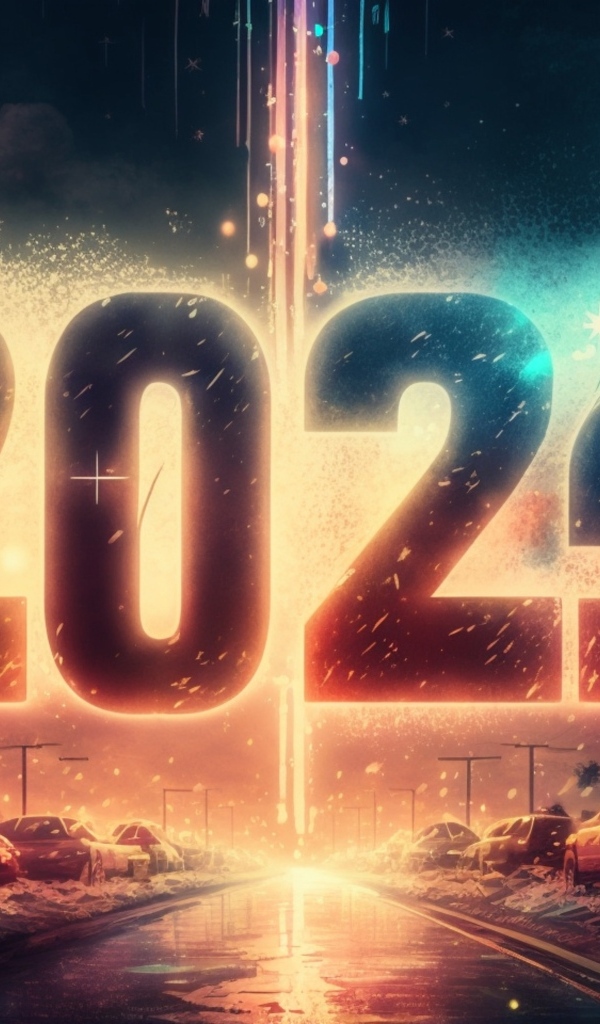 Цифры 2024 на фоне взрыва