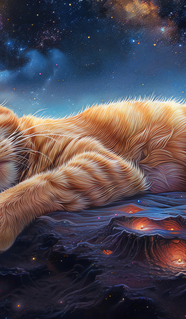 Нарисованный рыжий кот спит на поверхности Марса