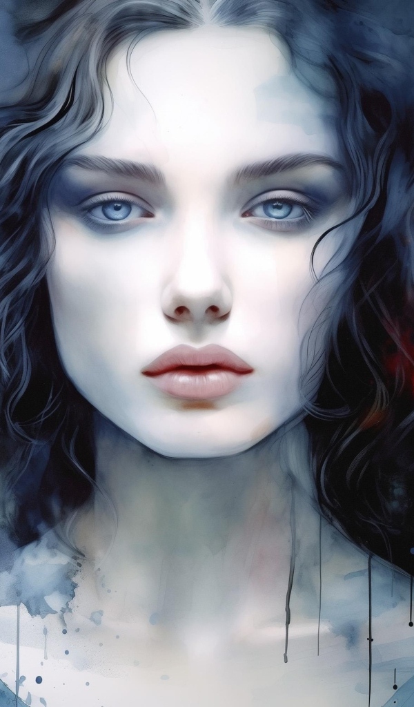 Красивая нарисованная голубоглазая девушка